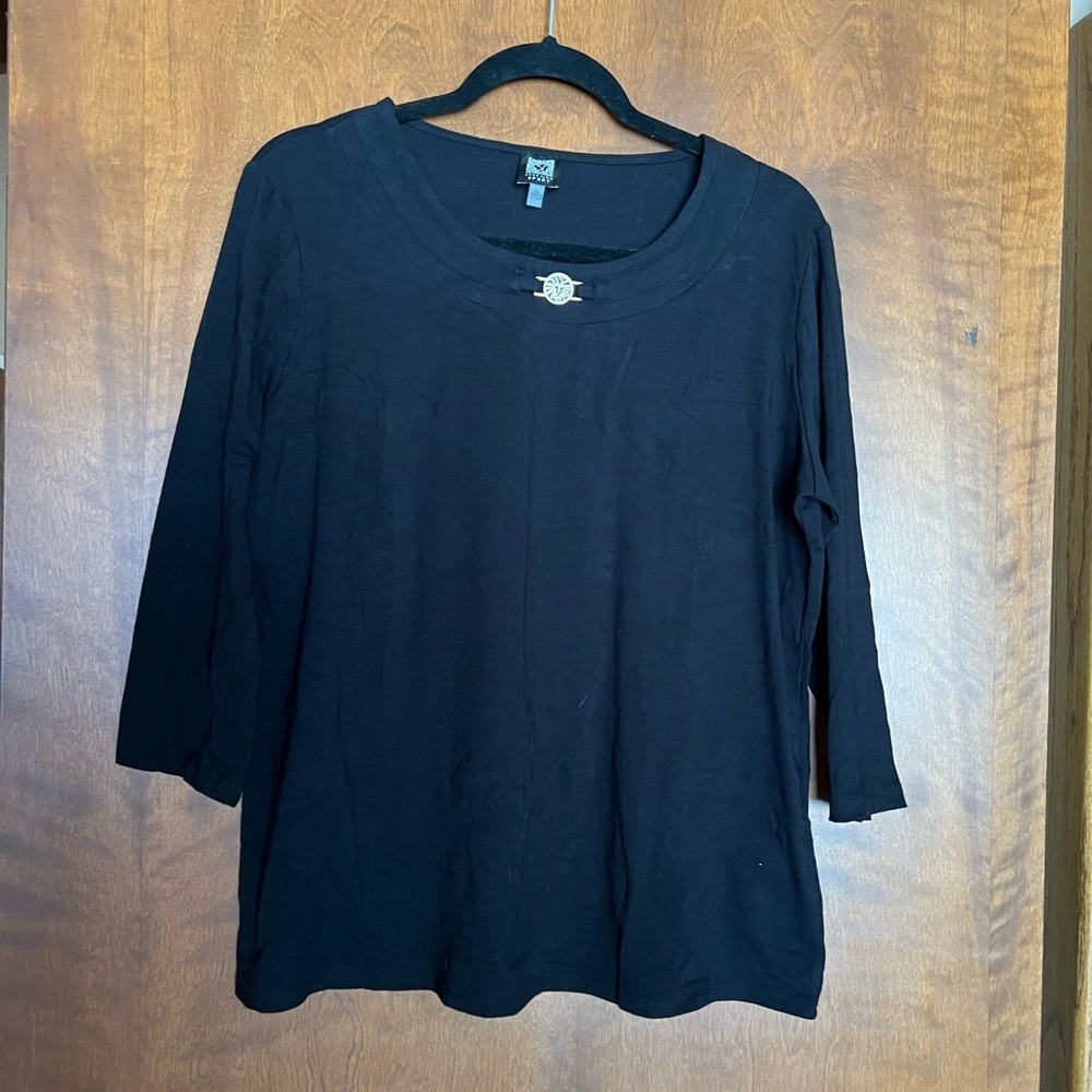 Anne Klein Black Scoop Neck 3/4 Sleeve Top